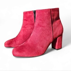 Eric Michael Arco Red Suede Chunky Heel Ankle Boots Size 36/5